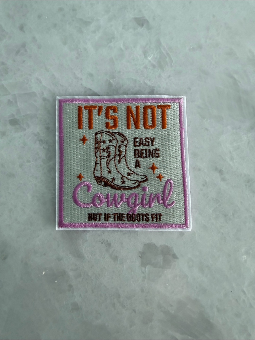 Cowgirl Boot Patch - Pink and Orange Embroidered Applique